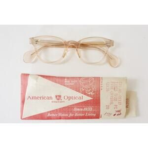 Vintage American Optical eyeglass 1960s NOS USA sleeve Red Dot Pink Crystal AO